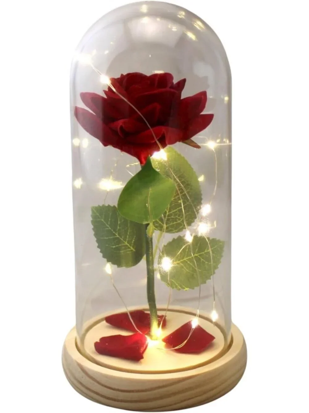 LED Light Up Red Rose in Glass Dome - Romantic Gift for Anniversary, Birthday